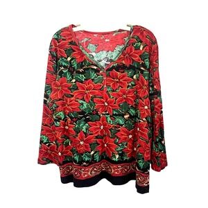 Jane Ashley Christmas Sequin Waffle Knit Henley XL Festive Holiday Classic Chic